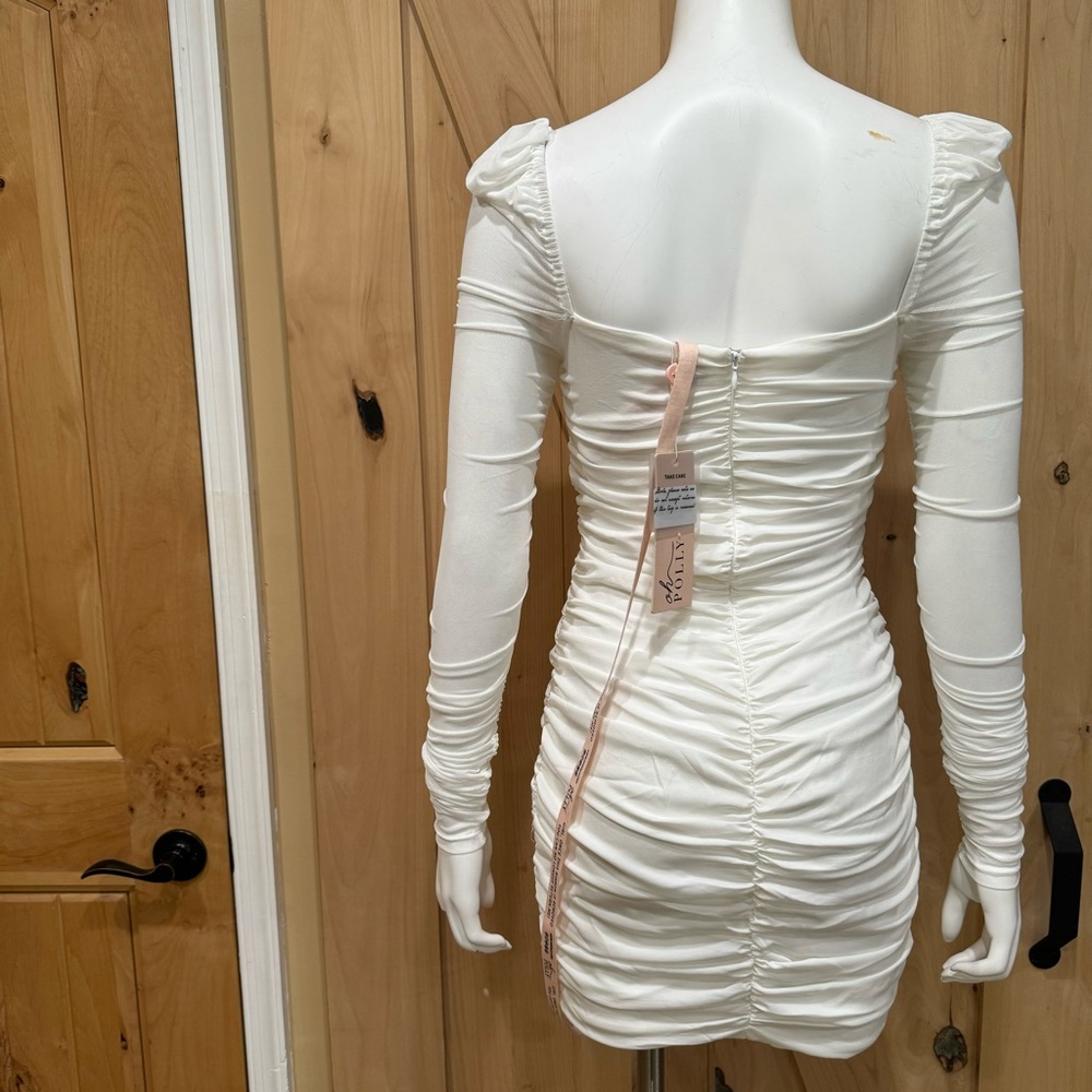 Oh Polly Fantasy Long Sleeve Ruched Sheer Dress Size 2 NWT! Lace Up Baby Doll - Picture 6 of 16
